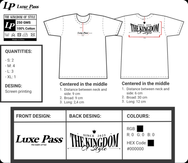 Size chart for Kingdom of Night T-shirt